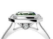 Halo Engagement Ring Setting for Fancy Green Asscher Cut Center with Milgrain Pave Band and Bezel Head in White Gold