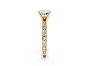 Solitaire Engagement Ring Setting for Princess Cut Center with Milgrain-Edged Pave Band and Prong Head in Yellow Gold