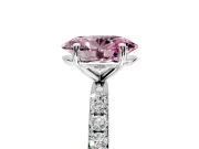 Solitaire Engagement Ring Setting for Fancy Pink Oval Center with Micro Pave Band and Prong Head in White Gold