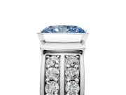 Bezel Engagement Ring Setting for Fancy Blue Radiant Cut Center with Wide Channel-Set Band and Bezel Head in Platinum