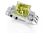 Solitaire Engagement Ring Setting for Fancy Yellow Princess Cut Center with Grooved Bar Accent Band and Prong Head in Sterling Silver