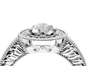 Milgrain Halo Engagement Ring Setting for Pear-Shaped Center with Pave Band and Prong Head in Sterling Silver