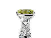 3 Stone Engagement Ring Setting for Fancy Yellow Emerald Cut Center with Pave Split Shank and Prong Head in Platinum