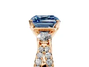 3 Stone Engagement Ring Setting for Fancy Blue Asscher Cut Center with Pave Split Shank and Prong Head in Rose Gold