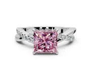 Crossover Engagement Ring Setting for Fancy Pink Princess Cut Center with Pave and Plain Strands and Prong Head in Platinum