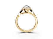 Halo Engagement Ring Setting for Marquise Center with Narrow Pave Split Shank and Prong Head in Yellow Gold