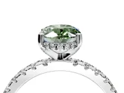 Solitaire Engagement Ring Setting for Fancy Green Oval Center with Band of Accents and Prong Head in Platinum