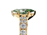 Solitaire Engagement Ring Setting for Fancy Green Marquise Center with Pave Cathedral Shoulders and Prong Head in Yellow Gold