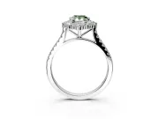Halo Engagement Ring Setting for Fancy Green Pear-Shaped Center with Single-Row Pave, Open Basket and Prong Head in Platinum