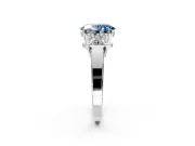 3 Stone Engagement Ring Setting for Fancy Blue Oval Center with Matching Side Accents and Prong Head in Platinum