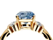 Solitaire Engagement Ring Setting for Fancy Blue Cushion Cut Center with Grooved Bar Accent Band and Prong Head in Yellow Gold