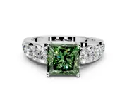 Solitaire Engagement Ring Setting for Fancy Green Princess Cut Center with Graduated Shared Prongs and Prong Head in Sterling Silver