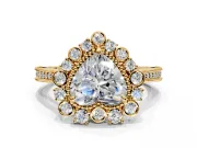 Milgrain Halo Engagement Ring Setting for Heart-Shaped Center with Bezel Point Accents and Prong Head in Yellow Gold