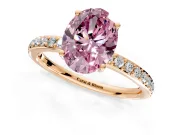 Solitaire Engagement Ring Setting for Fancy Pink Oval Center with Fine Pave Band and Prong Head in Rose Gold