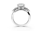 Cluster Engagement Ring Setting for Asscher Cut Center with 2-Row Shoulder Clusters and Prong Head in Sterling Silver