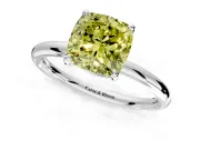 Low-Set Solitaire Engagement Ring Setting for Fancy Yellow Cushion Cut Center with Thin Plain Band and Prong Head in Sterling Silver