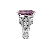 Solitaire Engagement Ring Setting for Fancy Pink Emerald Cut Center with Marquise and Bezel Accents and Prong Head in White Gold