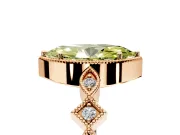 Milgrain Bezel Engagement Ring Setting for Fancy Yellow Marquise Center with Marquise Stations and Bezel Head in Rose Gold