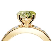 Solitaire Engagement Ring Setting for Fancy Yellow Heart-Shaped Center with Channel-Set Accents and Prong Head in Yellow Gold