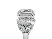 Leaf Cluster Engagement Ring Setting for Asscher Cut Center with Marquise Accents and Prong Head in Sterling Silver