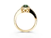 Accent Halo Engagement Ring Setting for Fancy Green Radiant Cut Center with Full-Length Pave Band and Prong Head in Yellow Gold