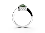 Halo Engagement Ring Setting for Fancy Green Radiant Cut Center with Heart-Shaped Openwork, Pave Band and Prong Head in White Gold