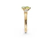 3 Stone Engagement Ring Setting for Fancy Yellow Pear-Shaped Center with Wide Plain Band and Prong Head in Yellow Gold