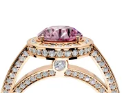 Halo Engagement Ring Setting for Fancy Pink Round Cut Center with Framed Halo, Pave Band and Prong Head in Rose Gold