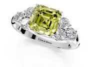 Cluster Engagement Ring Setting for Fancy Yellow Asscher Cut Center with Round Cut Accent Frame and Prong Head in Platinum