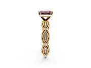 Solitaire Engagement Ring Setting for Fancy Pink Emerald Cut Center with Marquise Panel Band and Prong Head in Yellow Gold