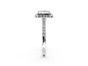Halo Engagement Ring Setting for Princess Cut Center with Narrowing Pave Band and Prong Head in White Gold