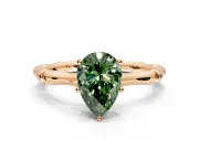 Solitaire Engagement Ring Setting for Fancy Green Pear-Shaped Center with Bamboo Band and Prong Head in Rose Gold