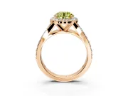 Halo Engagement Ring Setting for Fancy Yellow Round Cut Center with Narrow Pave Split Shank and Prong Head in Rose Gold