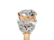 Leaf Cluster Engagement Ring Setting for Heart-Shaped Center with Marquise Accents and Prong Head in Rose Gold