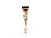 Leaf Motif Engagement Ring Setting for Fancy Black Princess Cut Center with Pave Band and Prong Head in Rose Gold