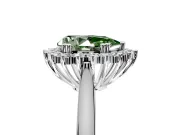 Starburst Halo Engagement Ring Setting for Fancy Green Pear-Shaped Center with Thin Round-Wire Band and Prong Head in Sterling Silver