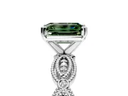 Solitaire Engagement Ring Setting for Fancy Green Emerald Cut Center with Marquise Panel Band and Prong Head in Sterling Silver