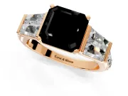 Channel-Set Engagement Ring Setting for Fancy Black Asscher Cut Center with Baguette Band and Prong Head in Rose Gold