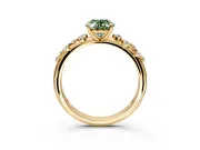 Cluster Engagement Ring Setting for Fancy Green Oval Center with Round Cut Accent Band and Prong Head in Yellow Gold