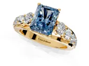 Solitaire Engagement Ring Setting for Fancy Blue Radiant Cut Center with Graduated Shared Prongs and Prong Head in Yellow Gold