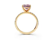 Solitaire Engagement Ring Setting for Fancy Pink Princess Cut Center with Micro Pave Band and Prong Head in Yellow Gold
