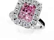 Single Halo Engagement Ring Setting for Fancy Pink Radiant Cut Center with Corner Claws, Plain Band and Prong Head in Platinum