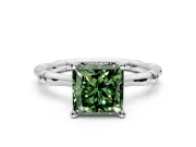Solitaire Engagement Ring Setting for Fancy Green Princess Cut Center with Bamboo Band and Prong Head in Sterling Silver