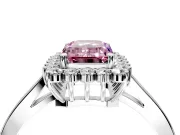 Starburst Halo Engagement Ring Setting for Fancy Pink Emerald Cut Center with Flat Cathedral Band and Prong Head in White Gold