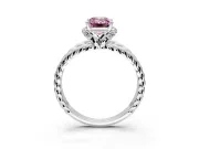 Halo Engagement Ring Setting for Fancy Pink Emerald Cut Center with Rope Twist Split Shank and Prong Head in Platinum