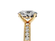 Solitaire Engagement Ring Setting for Oval Center with Milgrain-Edged Pave Band and Prong Head in Yellow Gold