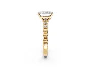 Solitaire Engagement Ring Setting for Radiant Cut Center with Bezel-Dot Beaded Band and Prong Head in Yellow Gold