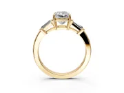 3 Stone Engagement Ring Setting for Radiant Cut Center with Baguette Accents and Prong Head in Yellow Gold