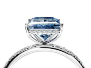 Hidden Halo Engagement Ring Setting for Fancy Blue Princess Cut Center with Pave Band and Prong Head in White Gold