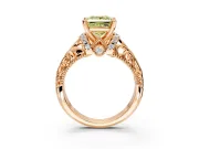 Solitaire Engagement Ring Setting for Fancy Yellow Princess Cut Center with Filigree Accent Basket and Prong Head in Rose Gold